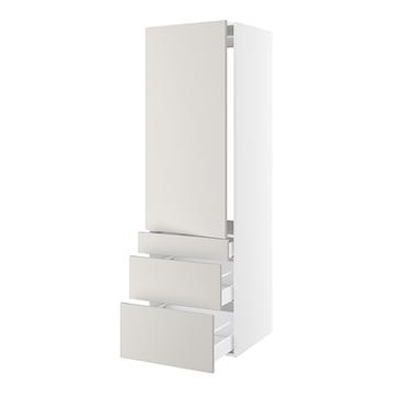 Højskab, t/integreret køl med fladhængsler, 1244mm låge, u/hængselsboring, 3 skuffer H:124/252/316mm, hul: 1224mm. H:1952 B:600 D:580