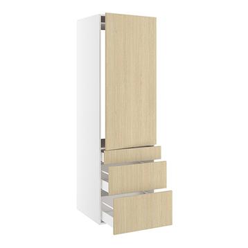 Højskab, t/integreret køl med fladhængsler, 1244mm låge, u/hængselsboring, 3 skuffer H:124/252/316mm, hul: 1224mm. H:1952 B:600 D:580