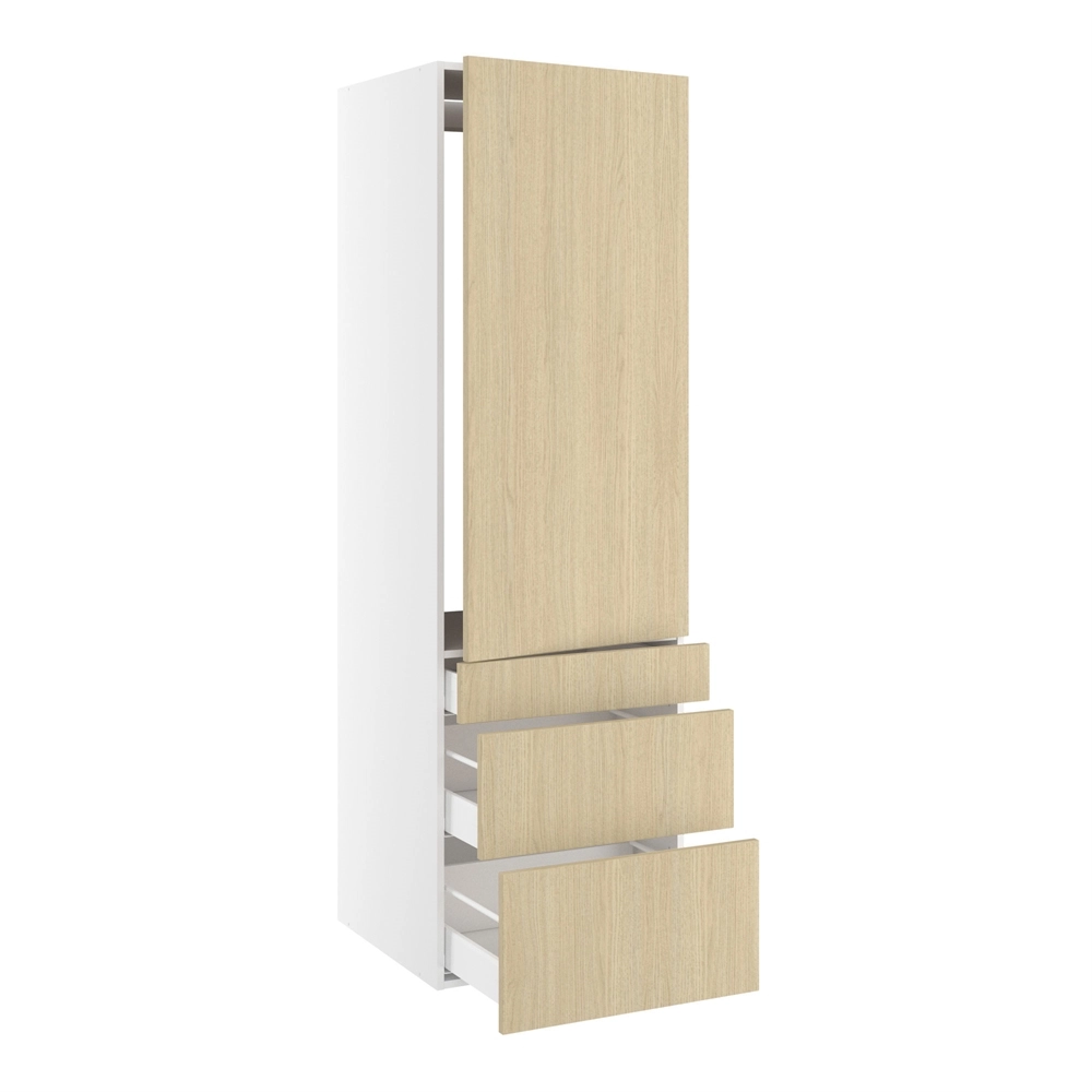 Højskab, t/integreret køl med fladhængsler, 1244mm låge, u/hængselsboring, 3 skuffer H:124/252/316mm, hul: 1224mm. H:1952 B:600 D:580