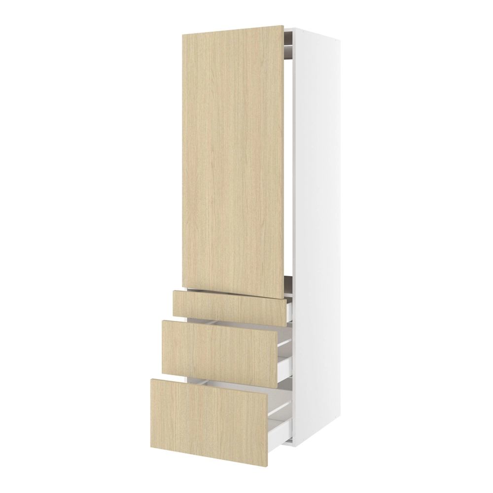 Højskab, t/integreret køl med fladhængsler, 1244mm låge, u/hængselsboring, 3 skuffer H:124/252/316mm, hul: 1224mm. H:1952 B:600 D:580