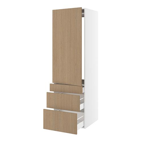 Højskab, t/integreret køl med fladhængsler, 1244mm låge, u/hængselsboring, 3 skuffer H:124/252/316mm, hul: 1224mm. H:1952 B:600 D:580