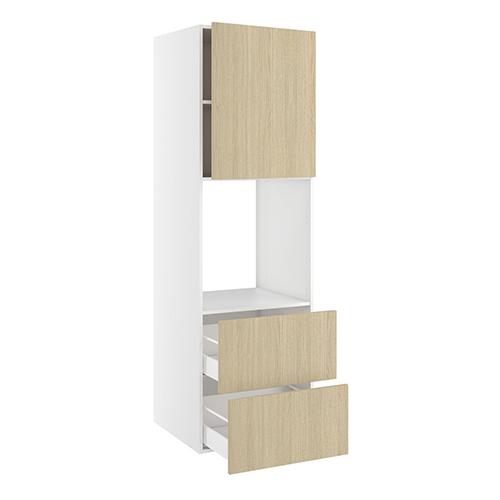 Højskab, t/ovn og micro, 700mm låge, 2 skuffer H:316mm, hul: 592mm. H:1952 B:600 D:580