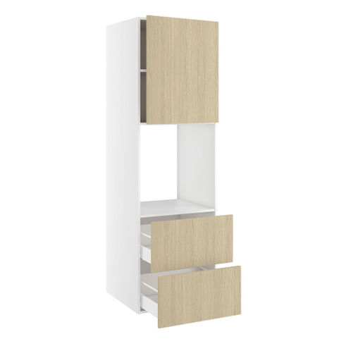 Højskab, t/ovn og micro, 700mm låge, 2 skuffer H:316mm, hul: 592mm. H:1952 B:600 D:580