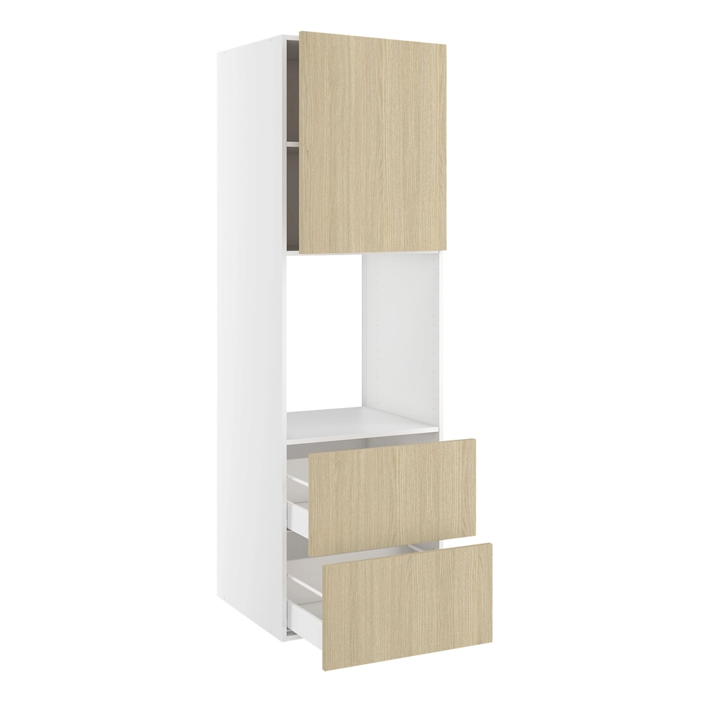 Højskab, t/ovn og micro, 700mm låge, 2 skuffer H:316mm, hul: 592mm. H:1952 B:600 D:580