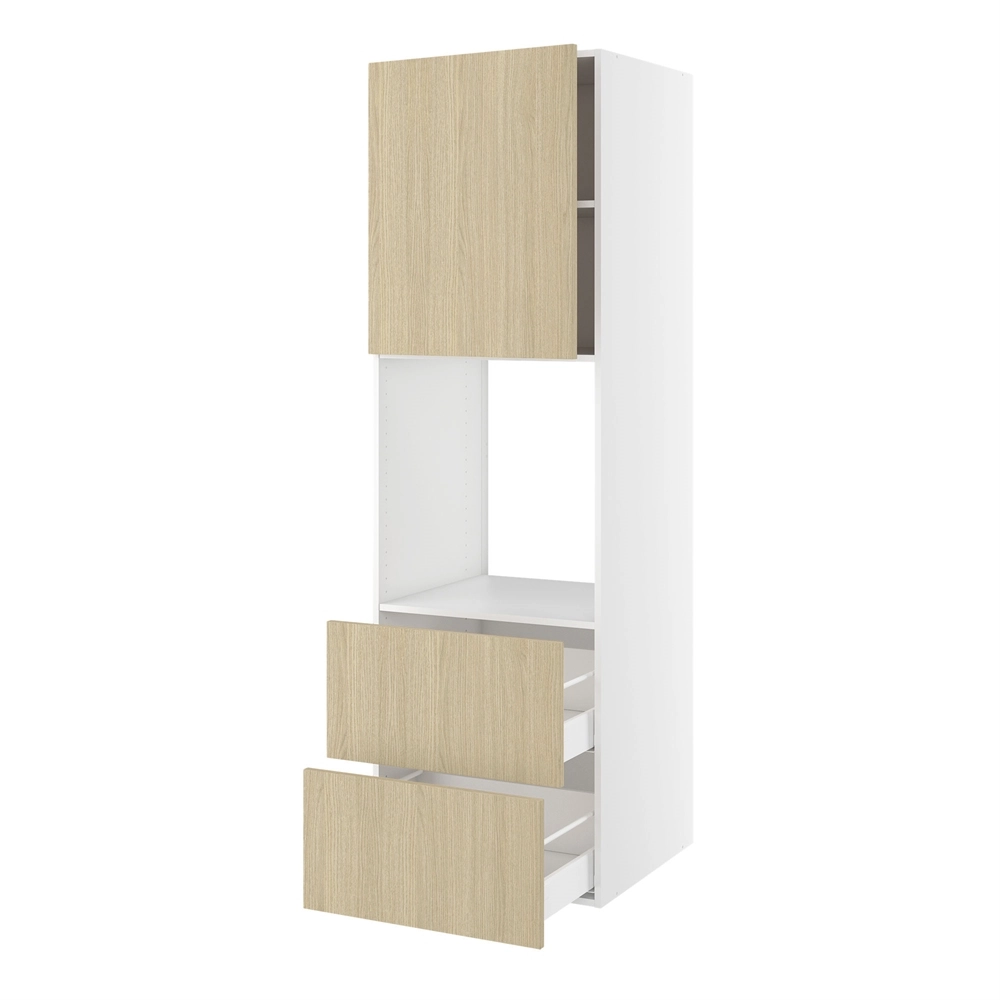 Højskab, t/ovn og micro, 700mm låge, 2 skuffer H:316mm, hul: 592mm. H:1952 B:600 D:580