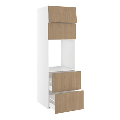 Højskab, t/ovn, 2 toplåger 316mm, 2 skuffer H:348mm, hul: 592mm. H:1952 B:600 D:580