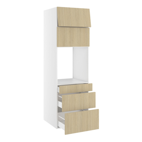 Højskab, t/ovn, 2 toplåger 316mm, 3 skuffer H:124/252/316mm, hul: 592mm. H:1952 B:600 D:580