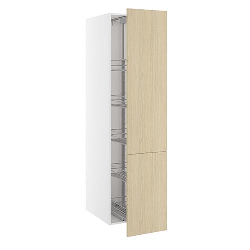 Højskab, med frontudtræk, 1 låge, 2-delt sammensat, m/5 kurve. H:1952 B:400 D:580