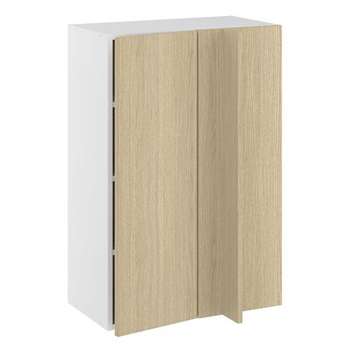 Hjørneindstiksoverskab, 296mm låge, blændplade 340mm, 3 hylder (min. 640mm fra væg). H:896 B:600 D:320