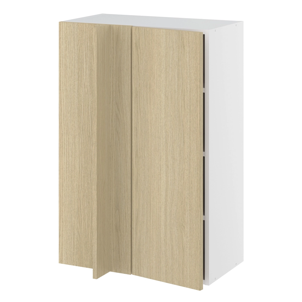 Hjørneindstiksoverskab, 296mm låge, blændplade 340mm, 3 hylder (min. 640mm fra væg). H:896 B:600 D:320