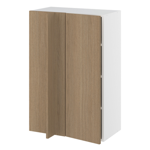 Hjørneindstiksoverskab, 296mm låge, blændplade 340mm, 3 hylder (min. 640mm fra væg). H:896 B:600 D:320