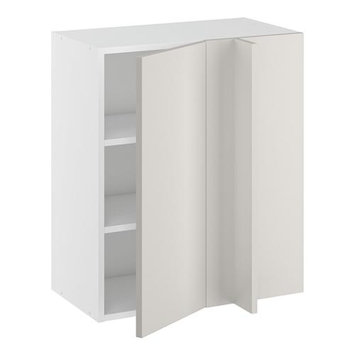 Hjørneindstiksoverskab, 296mm låge, blændplade 340mm, 2 hylder (min. 640mm fra væg). H:704 B:600 D:320