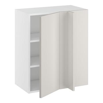 Hjørneindstiksoverskab, 296mm låge, blændplade 340mm, 2 hylder (min. 640mm fra væg). H:704 B:600 D:320