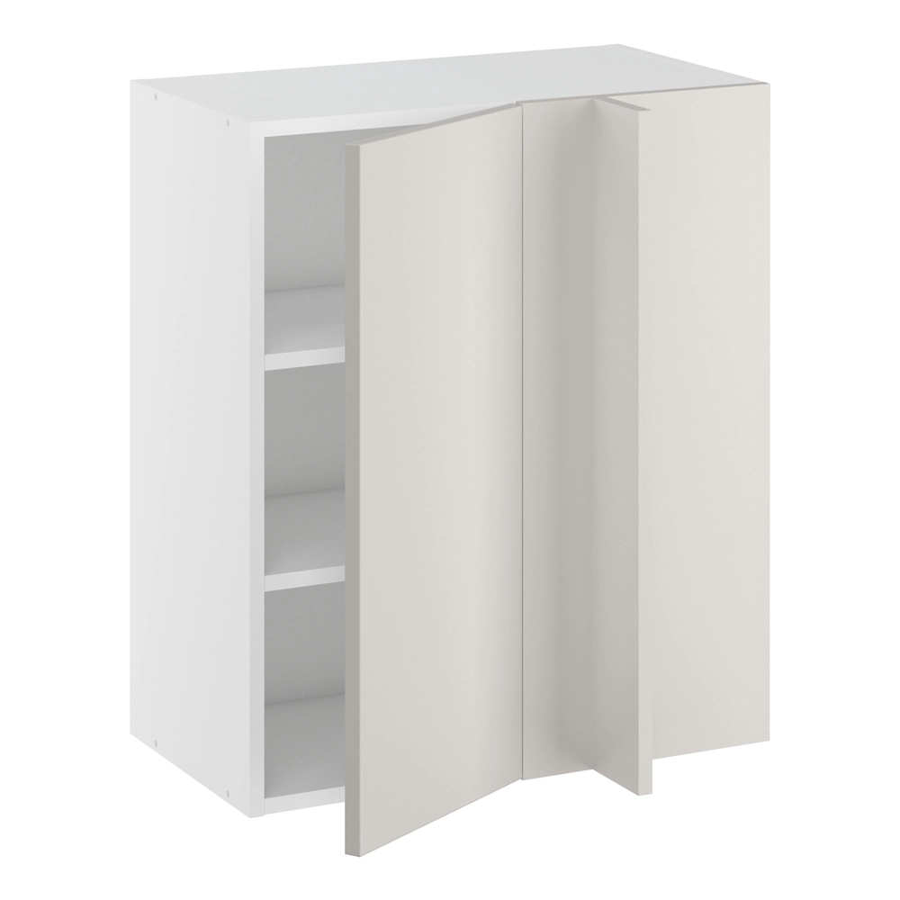 Hjørneindstiksoverskab, 296mm låge, blændplade 340mm, 2 hylder (min. 640mm fra væg). H:704 B:600 D:320