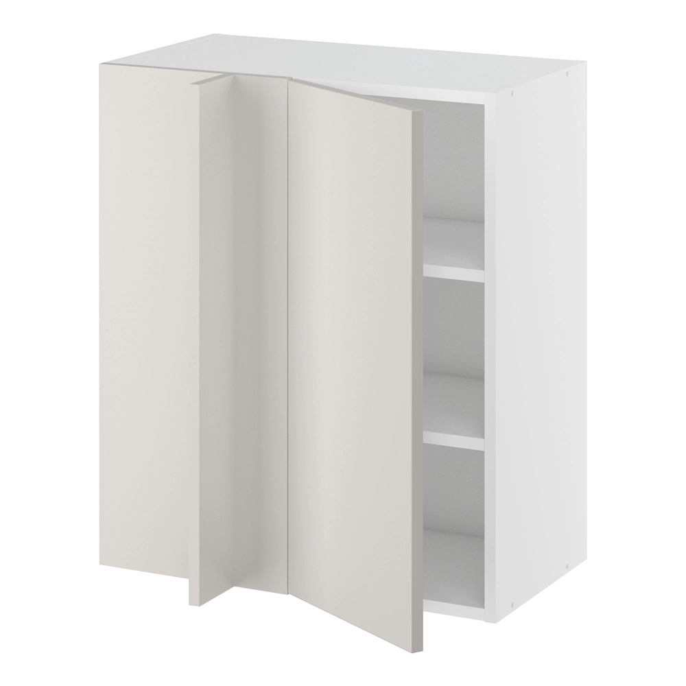 Hjørneindstiksoverskab, 296mm låge, blændplade 340mm, 2 hylder (min. 640mm fra væg). H:704 B:600 D:320