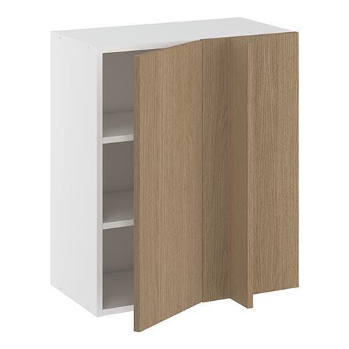 Hjørneindstiksoverskab, 296mm låge, blændplade 340mm, 2 hylder (min. 640mm fra væg). H:704 B:600 D:320