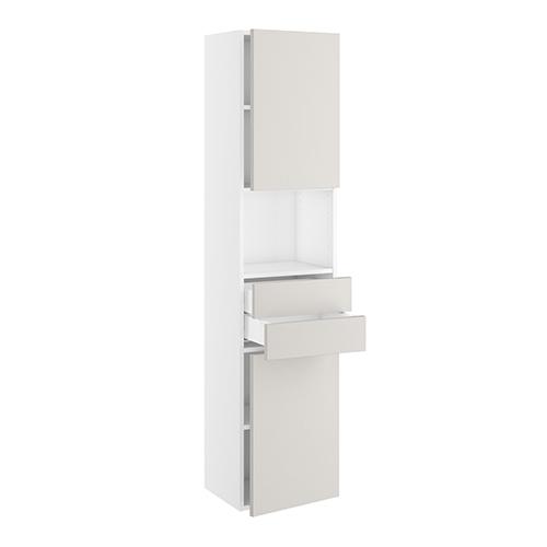 Badhøjskab, Slimline, 2 låger 572mm, 2 skuffer H:124mm, 3 hylder. H:1728 B:300 D:320