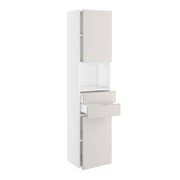 Badhøjskab, Slimline, 2 låger 572mm, 2 skuffer H:124mm, 3 hylder. H:1728 B:300 D:320