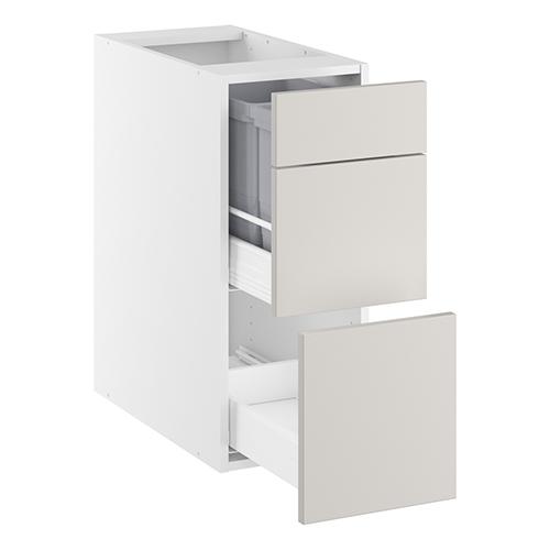 Underskab, m/luksusaffaldsudtræk, 380mm låge, 2-delt sammensat, 2 spande m/låg, 1 skuffe. H:704 B:300 D:580