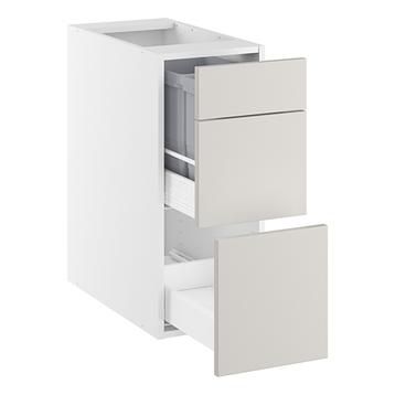 Underskab, m/luksusaffaldsudtræk, 380mm låge, 2-delt sammensat, 2 spande m/låg, 1 skuffe. H:704 B:300 D:580