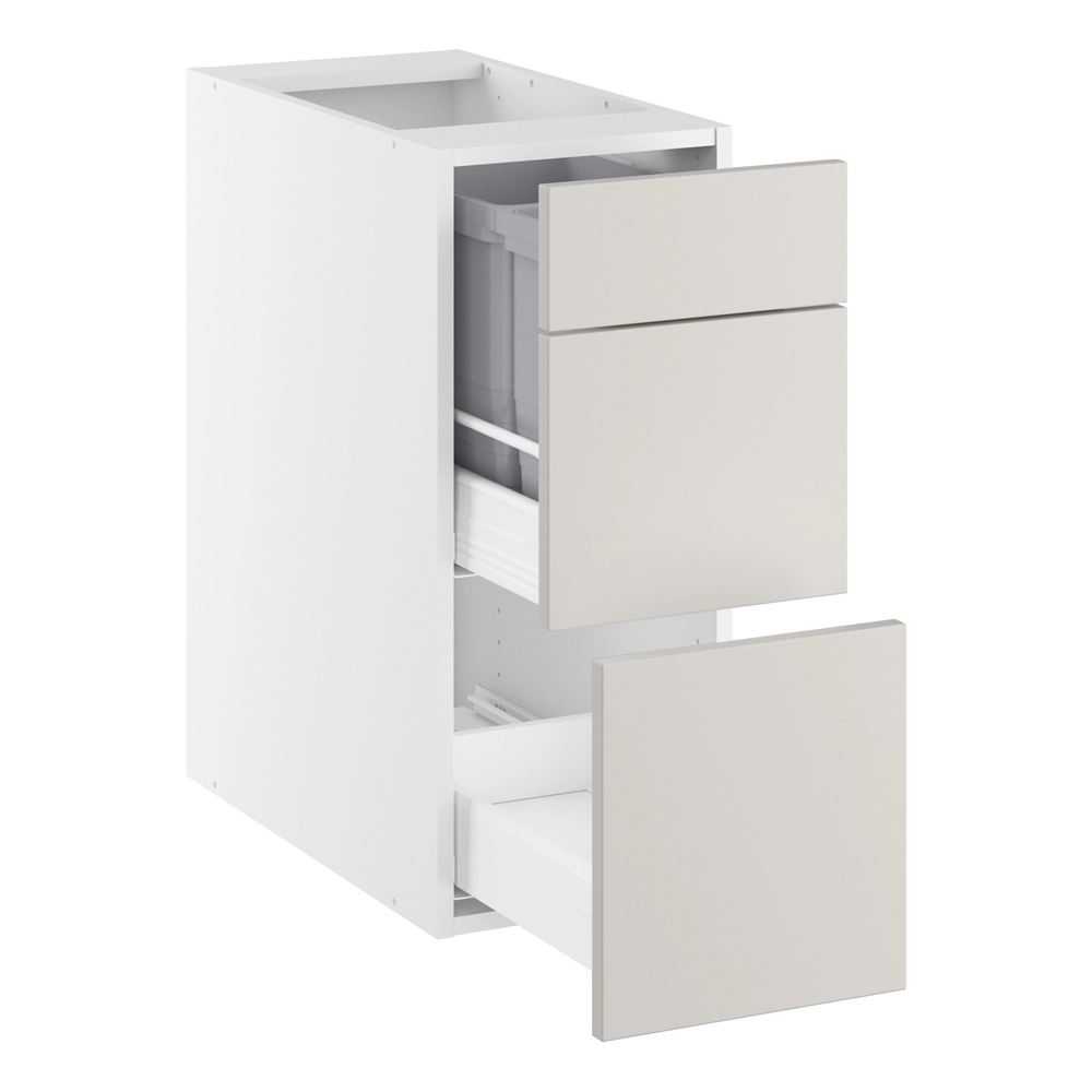 Underskab, m/luksusaffaldsudtræk, 380mm låge, 2-delt sammensat, 2 spande m/låg, 1 skuffe. H:704 B:300 D:580