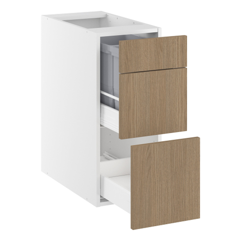 Underskab, m/luksusaffaldsudtræk, 380mm låge, 2-delt sammensat, 2 spande m/låg, 1 skuffe. H:704 B:300 D:580