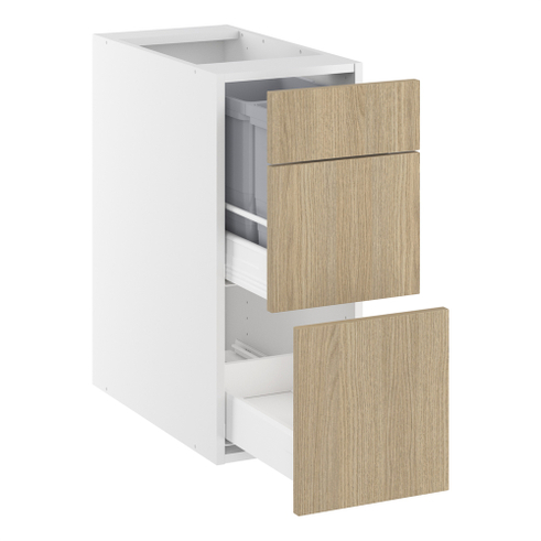 Kitchn Underskab, m/luksusaffaldsudtræk, 380mm låge, 2-delt sammensat, 2 spande, 1 skuffe. H:704 B:300 D:580
