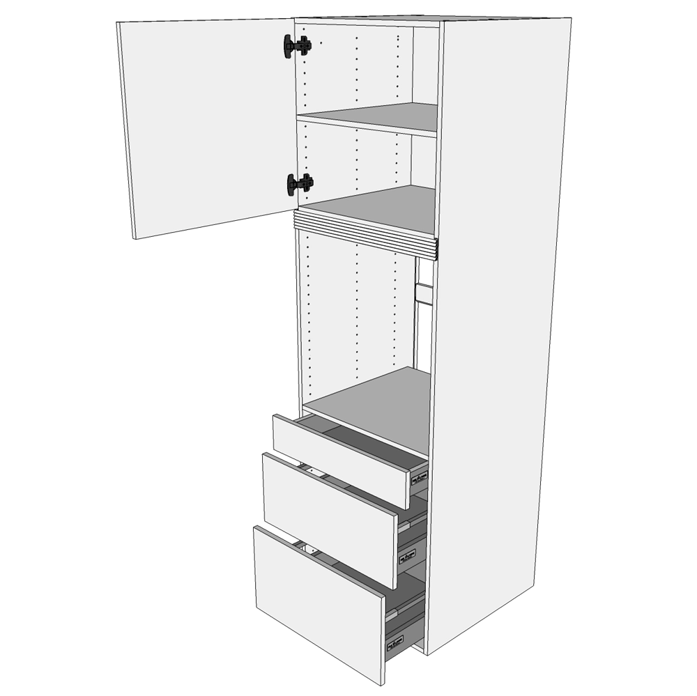 Multi-Living Køkken indbygningsskab i Wien til ovn H: 195,2 cm D: 60,0 cm - 3 skuffer deludtræk/softluk og 1 låge - Bredde: 60 cm