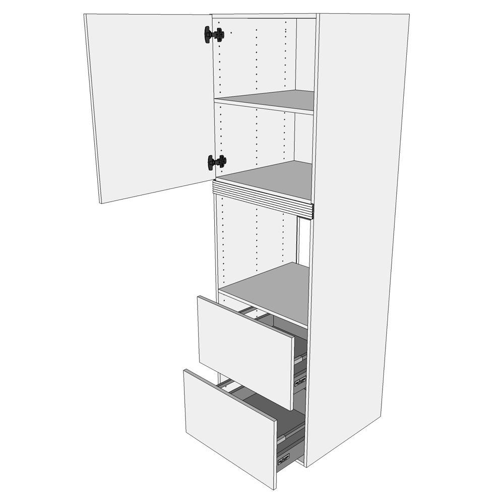 Multi-Living Køkken indbygningsskab i Wien til ovn H: 195,2 cm D: 60,0 cm - 1 låge & 2 skuffer fuldudtræk og softclose - Bredde: 60 cm