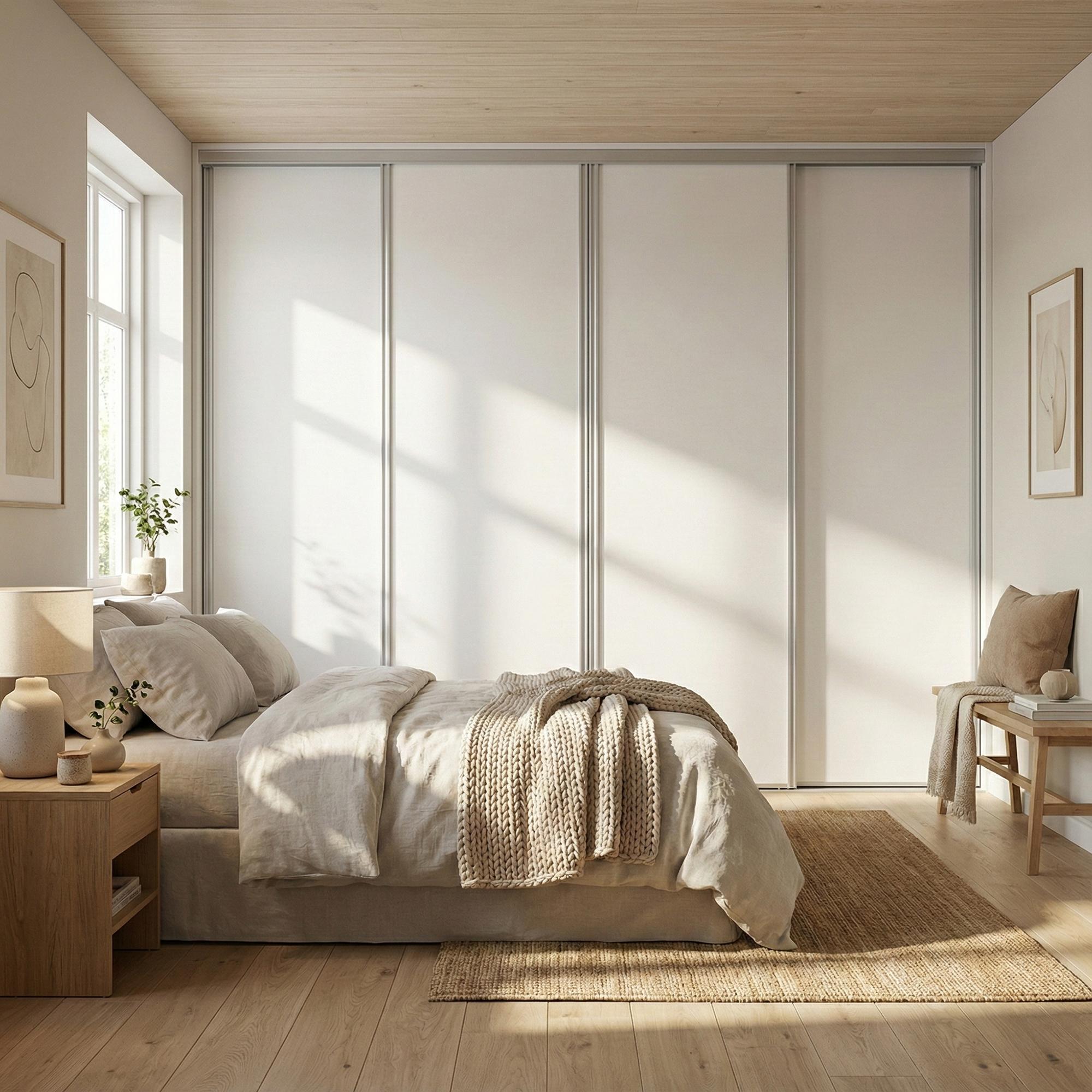 Mogensen Kompakte skyvedører på mål til garderobeskap med 4 dører - Total bredde 200 til 255 cm.