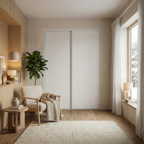 Mogensen Compact skydelåger på mål til garderobe med 2 låger - Total bredde 100 til 130 cm.