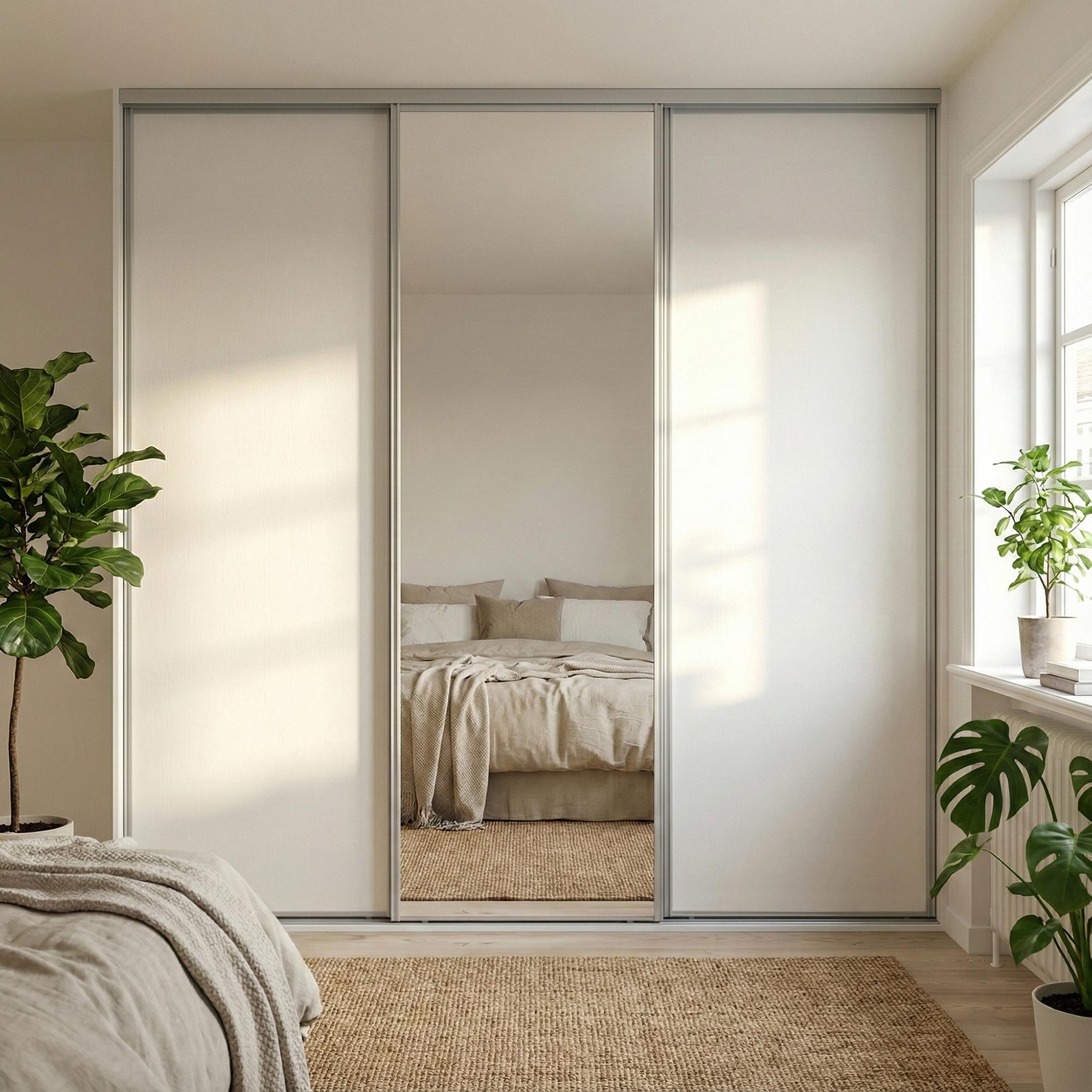 Mogensen Kompakte skyvedører på mål til garderobeskap med 3 dører - Total bredde 144 til 192 cm.