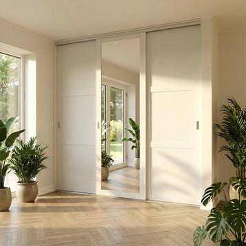 Mogensen Contoura Almue Folie skydelåger på mål til garderobe med 3 låger og softclose - Total bredde 134 til 347 cm.