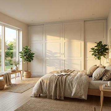 Mogensen Contoura Almue Folie skydelåger på mål til garderobe med 4 låger og softclose - Total bredde 176 til 460 cm.