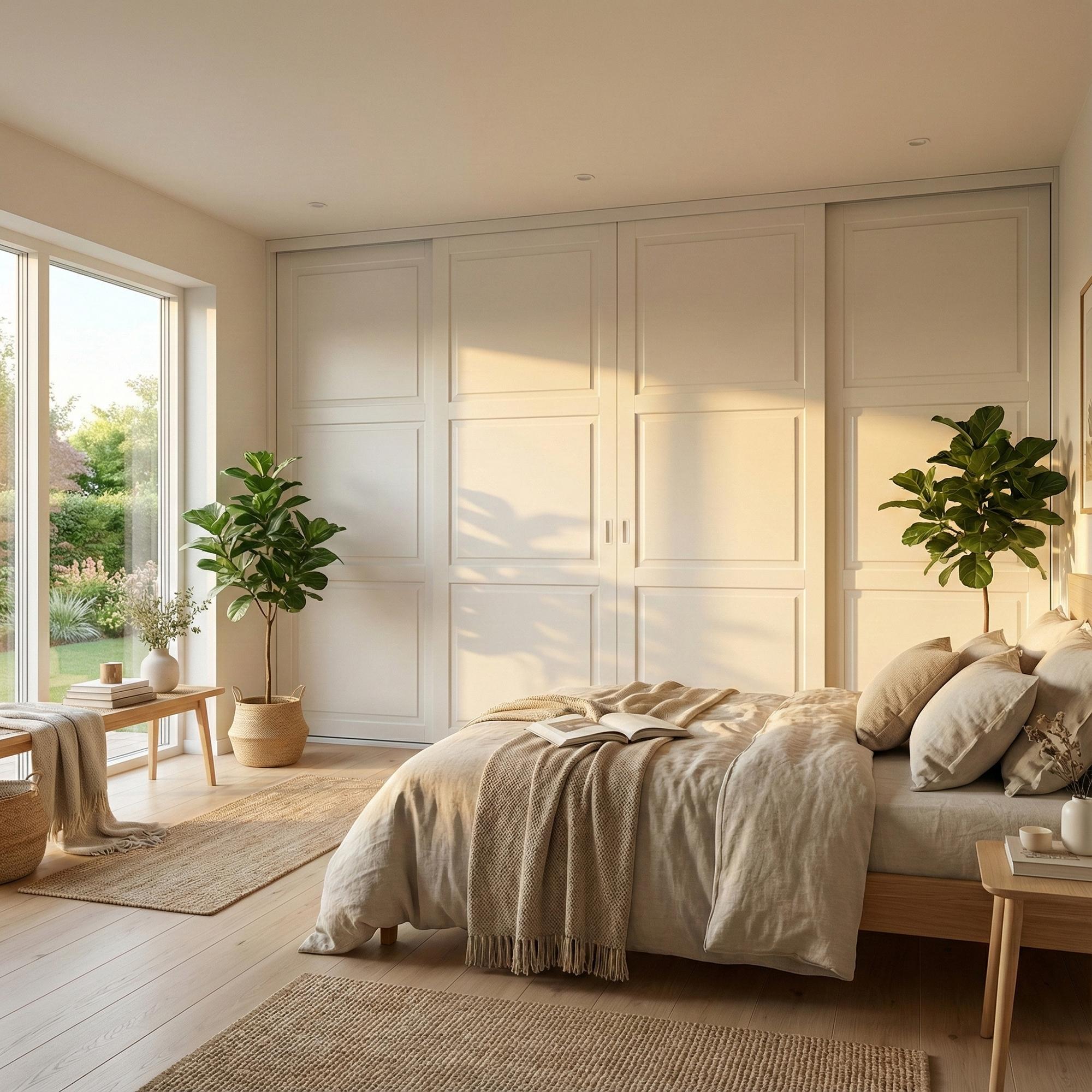 Mogensen Contoura Almue Folie skyvedører på mål for garderober med 4 dører - Total bredde 200 til 255 cm.