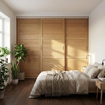 Mogensen Contoura Massiv Eg skydelåger på mål til garderobe med 3 låger og softclose - Total bredde 134 til 743 cm.