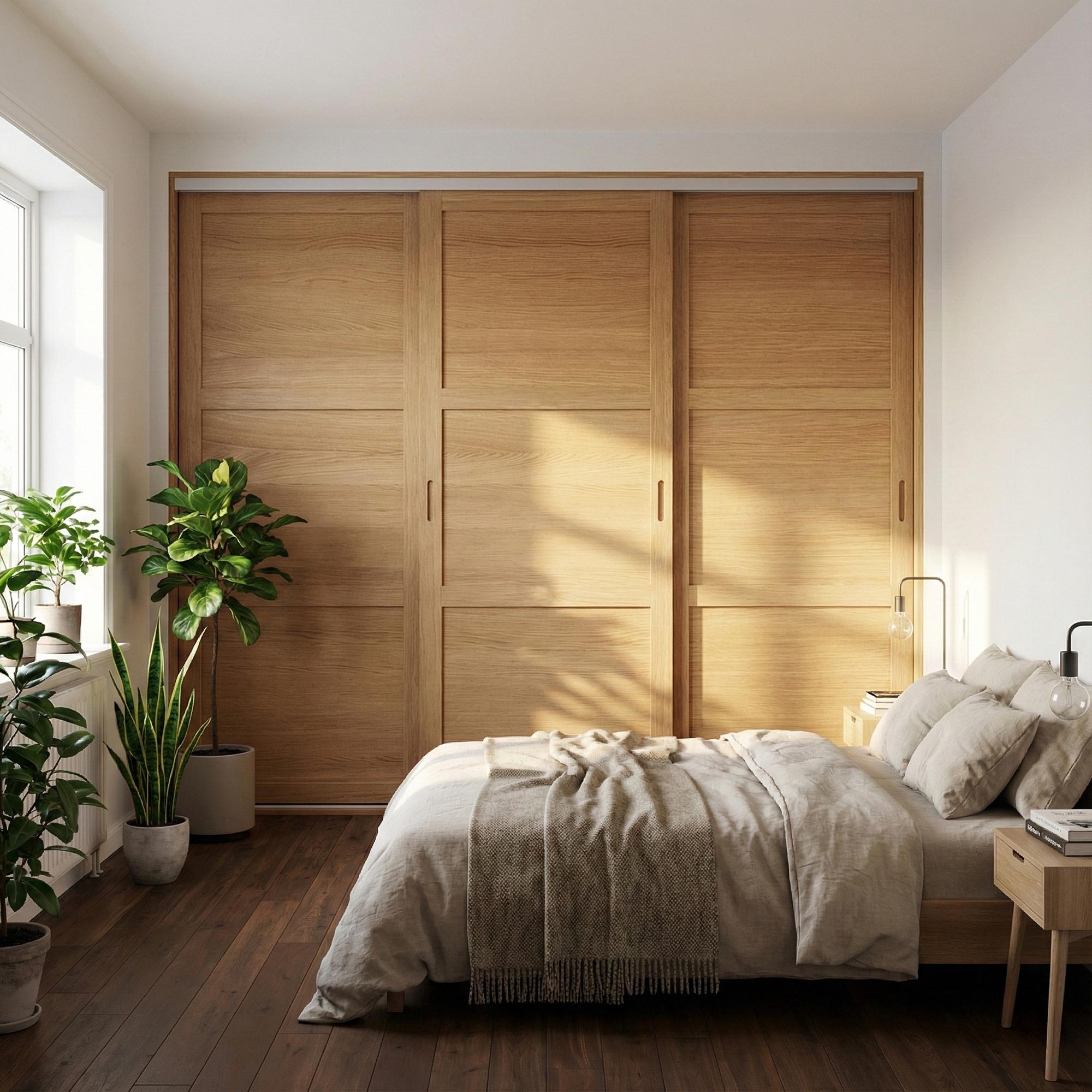 Mogensen Contoura Solid Oak skyvedører til på mål for garderobe med 3 dører - Total bredde 144 til 192 cm.