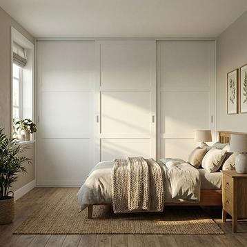 Mogensen Contoura Rammedør skydelåger på mål til garderobe med 3 låger og softclose - Total bredde 134 til 449cm.