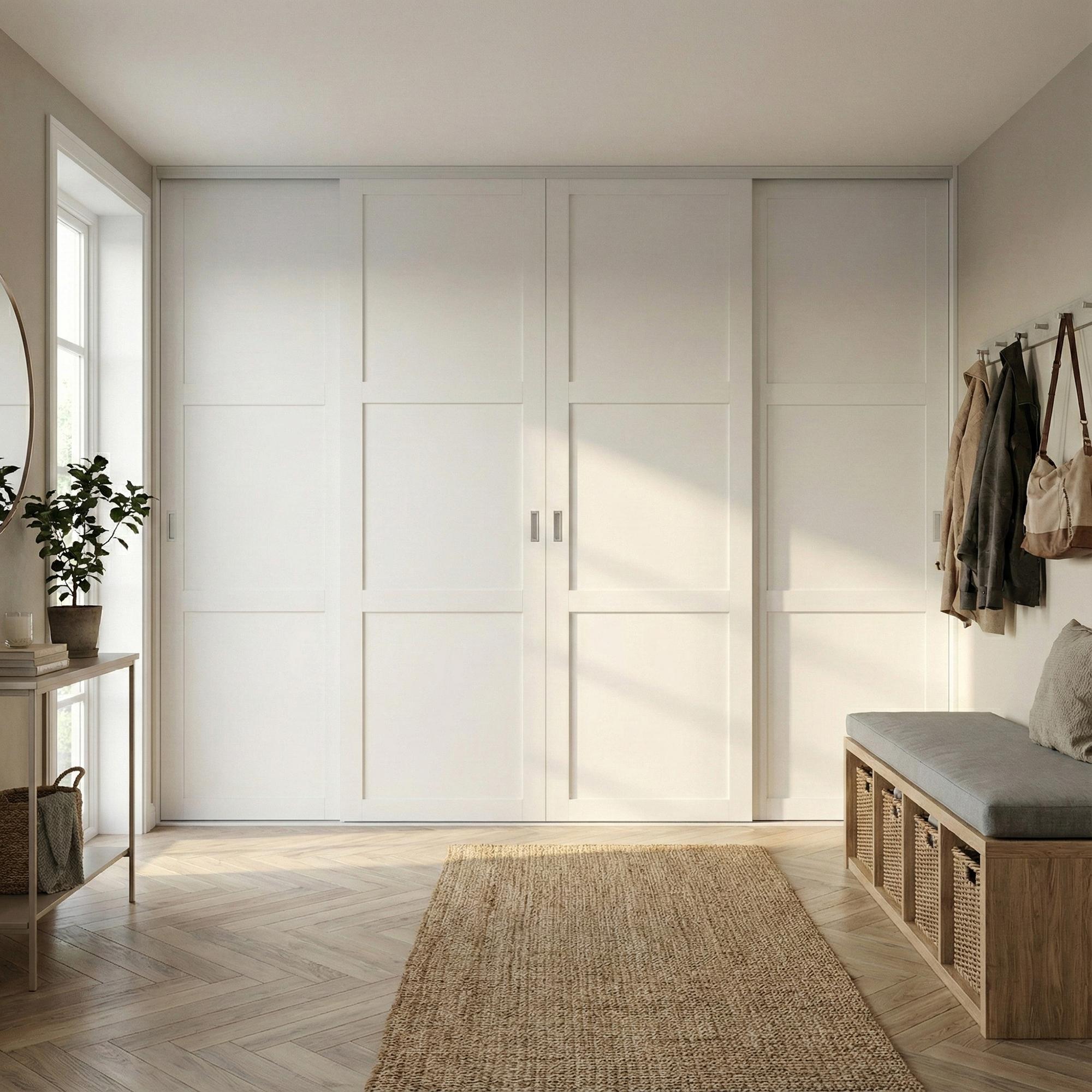 Mogensen Contoura Rammedør skyvedører for å på mål til garderobe med 4 dører - Total bredde 244 til 295 cm.