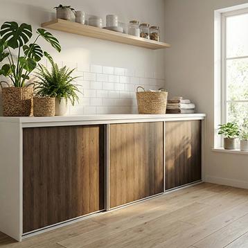 Mogensen Fashionline skydelåger på mål til garderobe med 3 låger - Total bredde 193 til 231 cm.