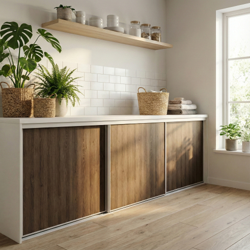 Mogensen Fashionline skydelåger på mål til garderobe med 3 låger - Total bredde 193 til 231 cm.