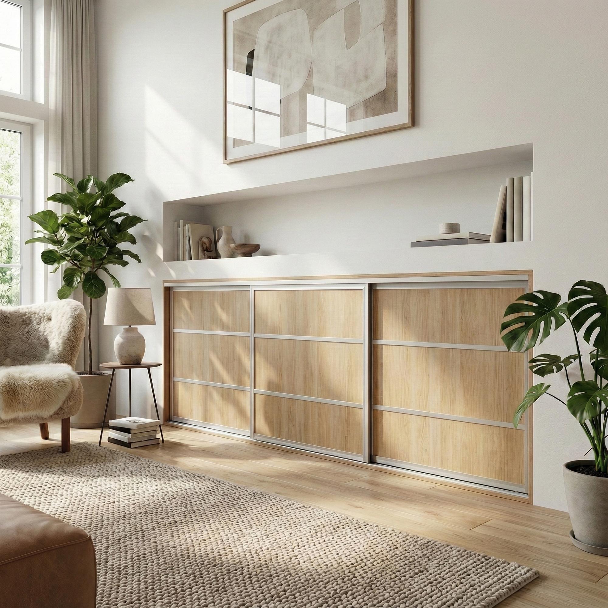 Mogensen Fashionline skyvedører på mål for garderober med 3 dører - Total bredde 232 til 291 cm.