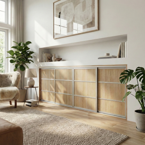 Mogensen Fashionline skydelåger på mål til garderobe med 4 låger - Total bredde 200 til 255 cm.