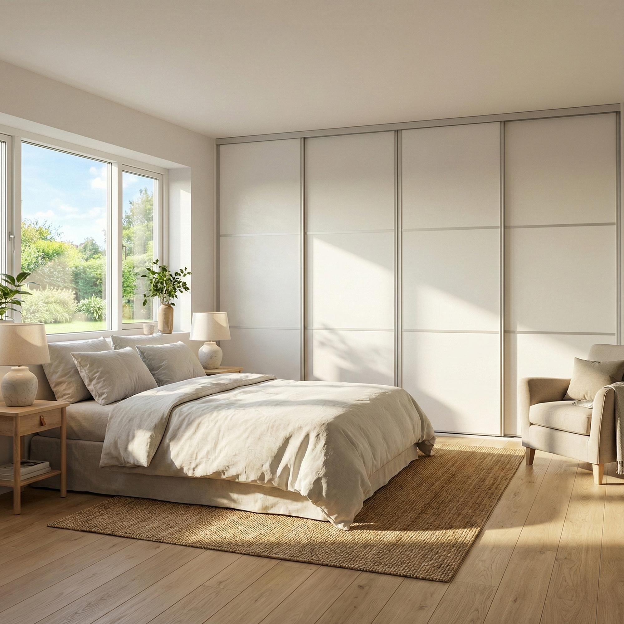 Mogensen Slimline skydelåger på mål til garderobe med 4 låger - Total bredde 200 til 255 cm.